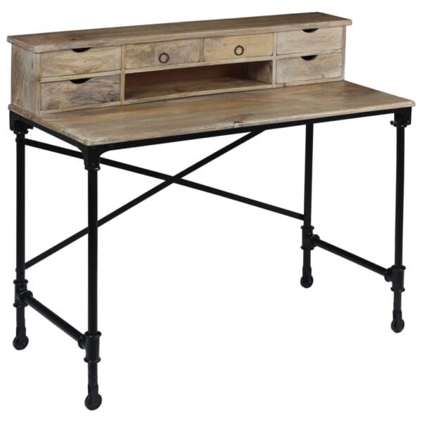 Schrijftafel 110X50X96 Cm Massief Mangohout En Staal Naturel