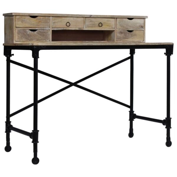 Schrijftafel 110X50X96 Cm Massief Mangohout En Staal Naturel