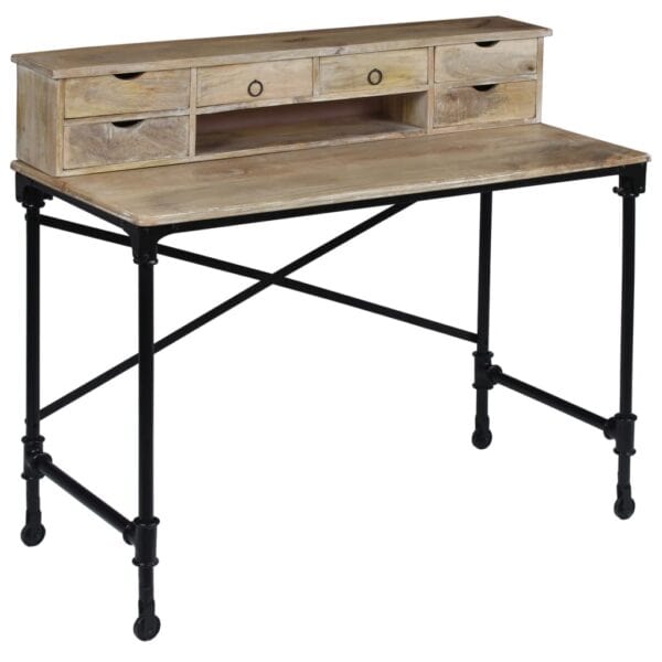 Schrijftafel 110X50X96 Cm Massief Mangohout En Staal Naturel