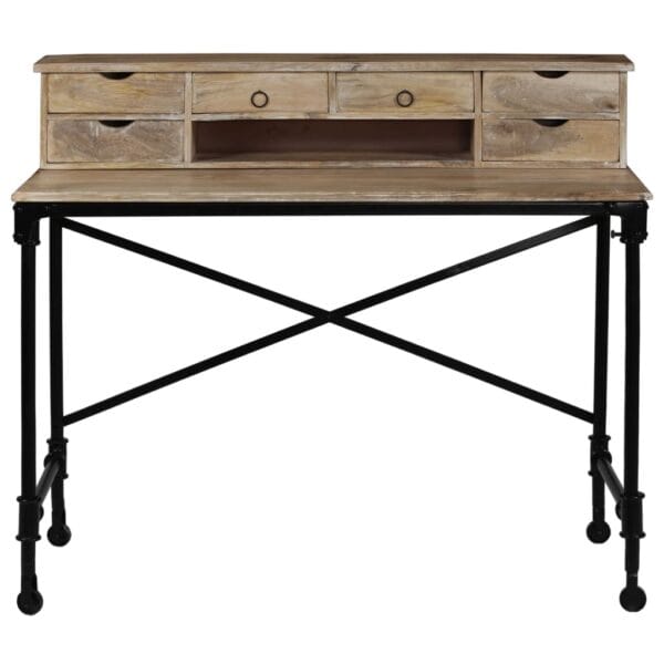 Schrijftafel 110X50X96 Cm Massief Mangohout En Staal Naturel