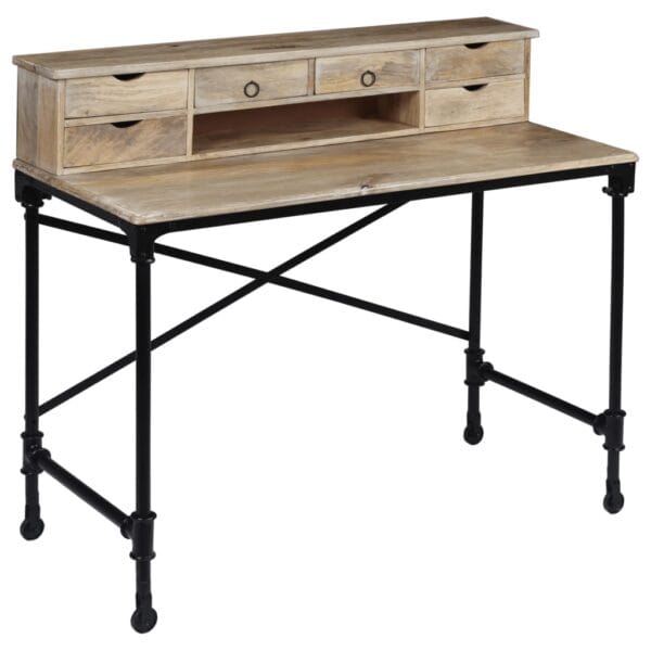 Schrijftafel 110X50X96 Cm Massief Mangohout En Staal Naturel