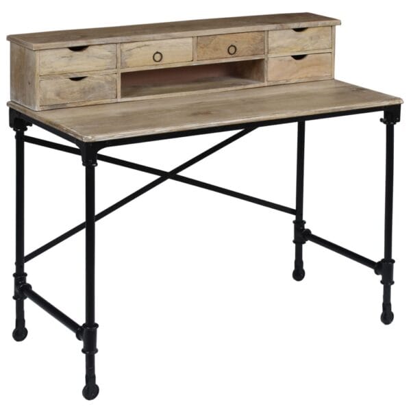 Schrijftafel 110X50X96 Cm Massief Mangohout En Staal Naturel