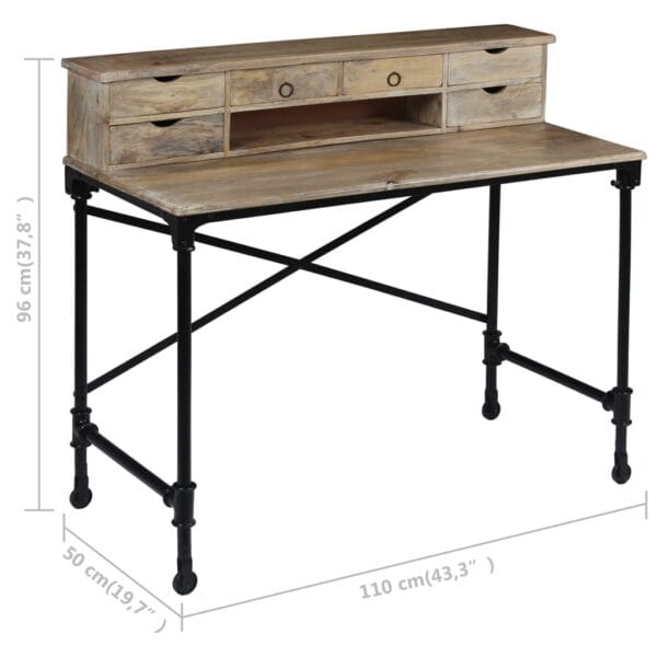 Schrijftafel 110X50X96 Cm Massief Mangohout En Staal Naturel