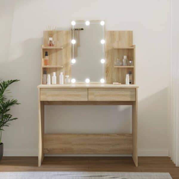 Kaptafel Met Led-Verlichting 96X40X142 Cm Eiken