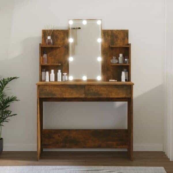 Kaptafel Met Led-Verlichting 96X40X142 Cm Eiken
