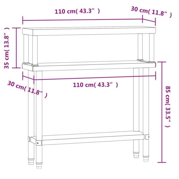 Keukenwerktafel Met Bovenschap 110X30X120 Cm Roestvrij Staal Grijs Sonoma