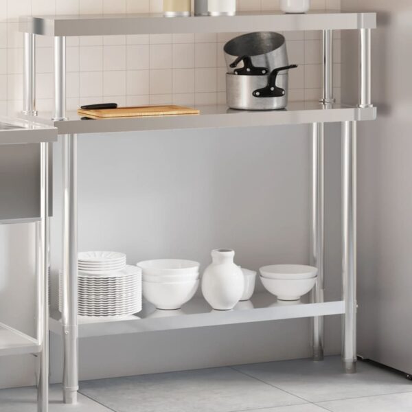 Keukenwerktafel Met Bovenschap 110X30X120 Cm Roestvrij Staal Grijs Sonoma