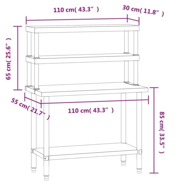 Keukenwerktafel Met Bovenschap 110X55X150 Cm Roestvrij Staal