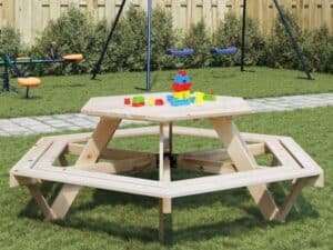 Picknicktafel Voor 6 Kinderen Met Banken Zeshoekig Vurenhout