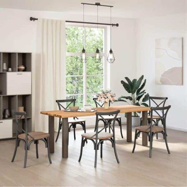 Eettafel Rechthoekig 220X80X74 Cm Massief Eikenhout Lichtbruin Natural Steel