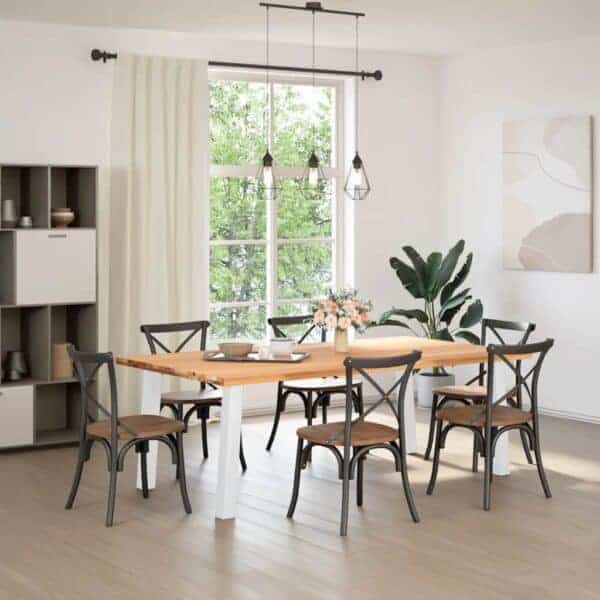 Eettafel Rechthoekig 220X120X74 Cm Massief Eikenhout Lichtbruin Wit