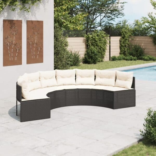 Tuinbank Met Tafel En Kussens Poly Rattan Zwart En Crèmewit