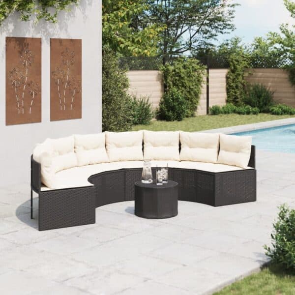 Tuinbank Met Tafel En Kussens Poly Rattan Zwart En Crèmewit