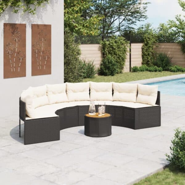 Tuinbank Met Tafel En Kussens Poly Rattan Zwart En Crèmewit