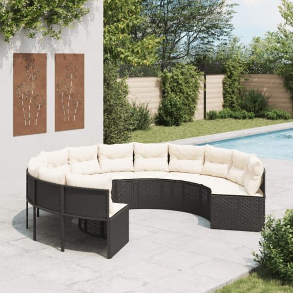Tuinbank Met Tafel En Kussens Poly Rattan Zwart En Crèmewit