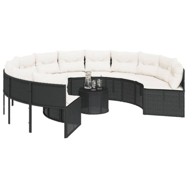 Tuinbank Met Tafel En Kussens Poly Rattan Zwart En Crèmewit