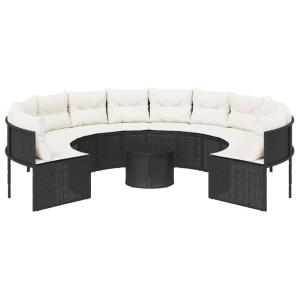 Tuinbank Met Tafel En Kussens Poly Rattan Zwart En Crèmewit