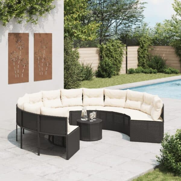Tuinbank Met Tafel En Kussens Poly Rattan Zwart En Crèmewit