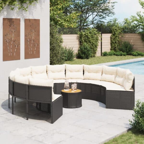 Tuinbank Met Tafel En Kussens Poly Rattan Zwart En Crèmewit