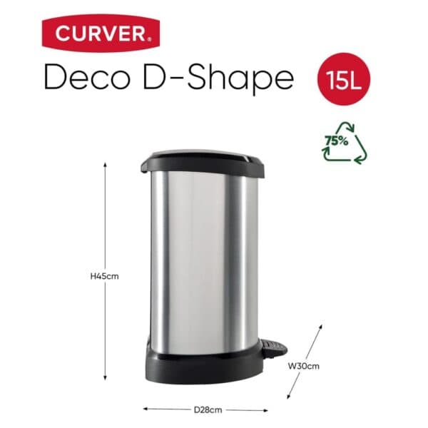 Curver Pedaalemmer Deco D-Vormig Zilverkleurig