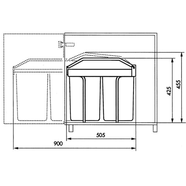 Hailo Inbouw Afvalemmer Multi-Box Duo Maat L 2X14 L Crème 3659-001