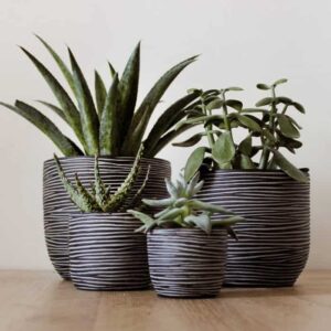 Capi 4-Delige Bloempottenset Nature Rib Antracietkleurig