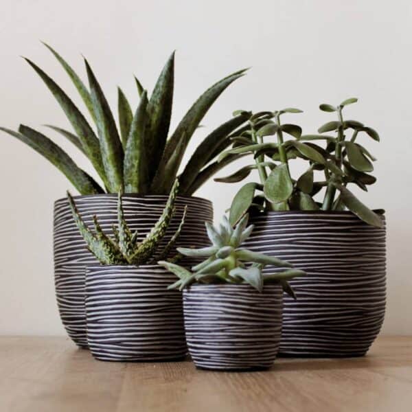 Capi 4-Delige Bloempottenset Nature Rib Antracietkleurig
