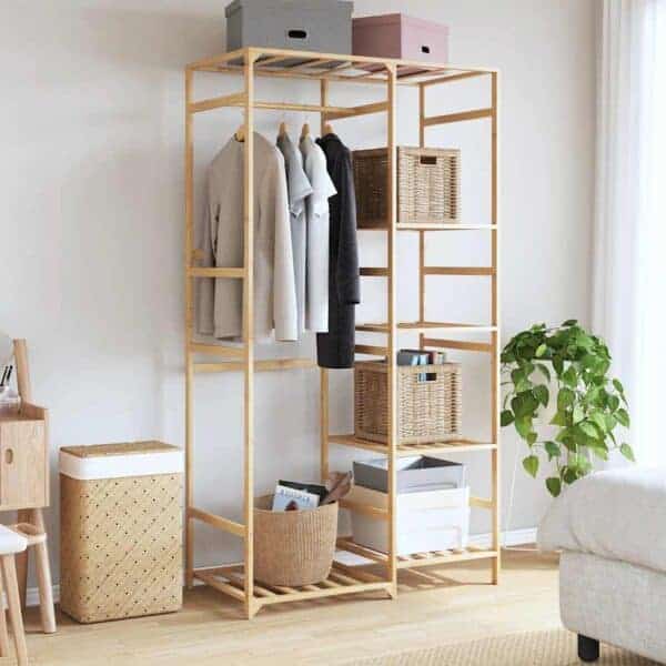 Kledingrek Met Schappen 100X50X184,5 Cm Bamboe Beige