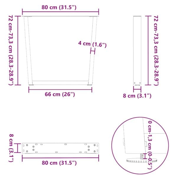 Eettafelpoten 3 St V-Vormig 80X(72-73,3) Cm Staal