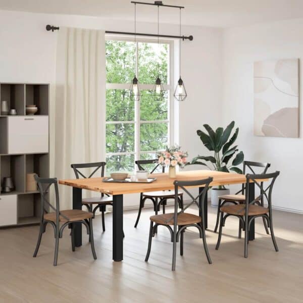 Eettafel Rechthoekig 220X120X74 Cm Massief Eikenhout Lichtbruin Zwart