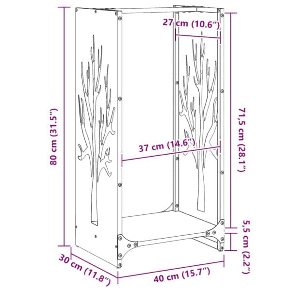 Brandhoutrek 40X30X80 Cm Koudgewalst Staal Wit