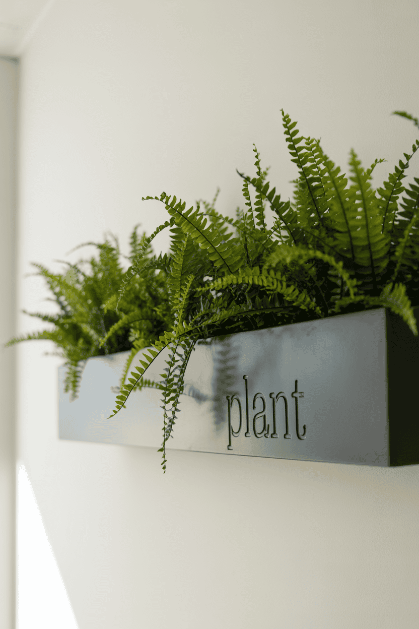 muur-plantenbak-met-zwart-metalen-frame-en-groene-varens-tegen-een-witte-muur.