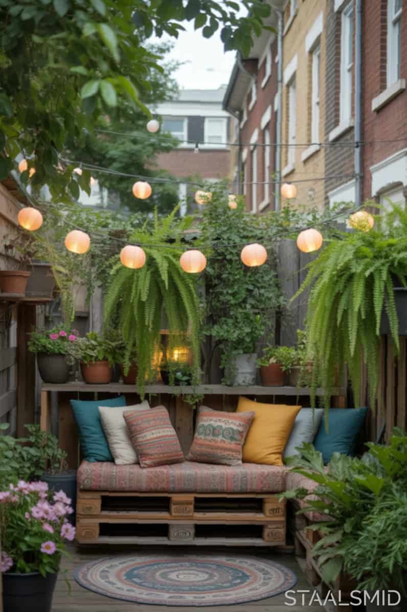 Tuin rijtjeshuis met boheemse achtertuin vibes