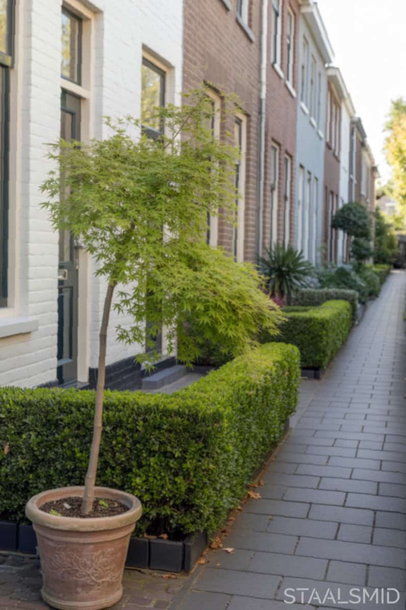 Tuin rijtjeshuis met slimme voortuin oplossingen