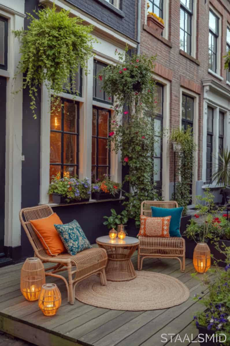 Tuin rijtjeshuis met inspiratie voor boho zithoek