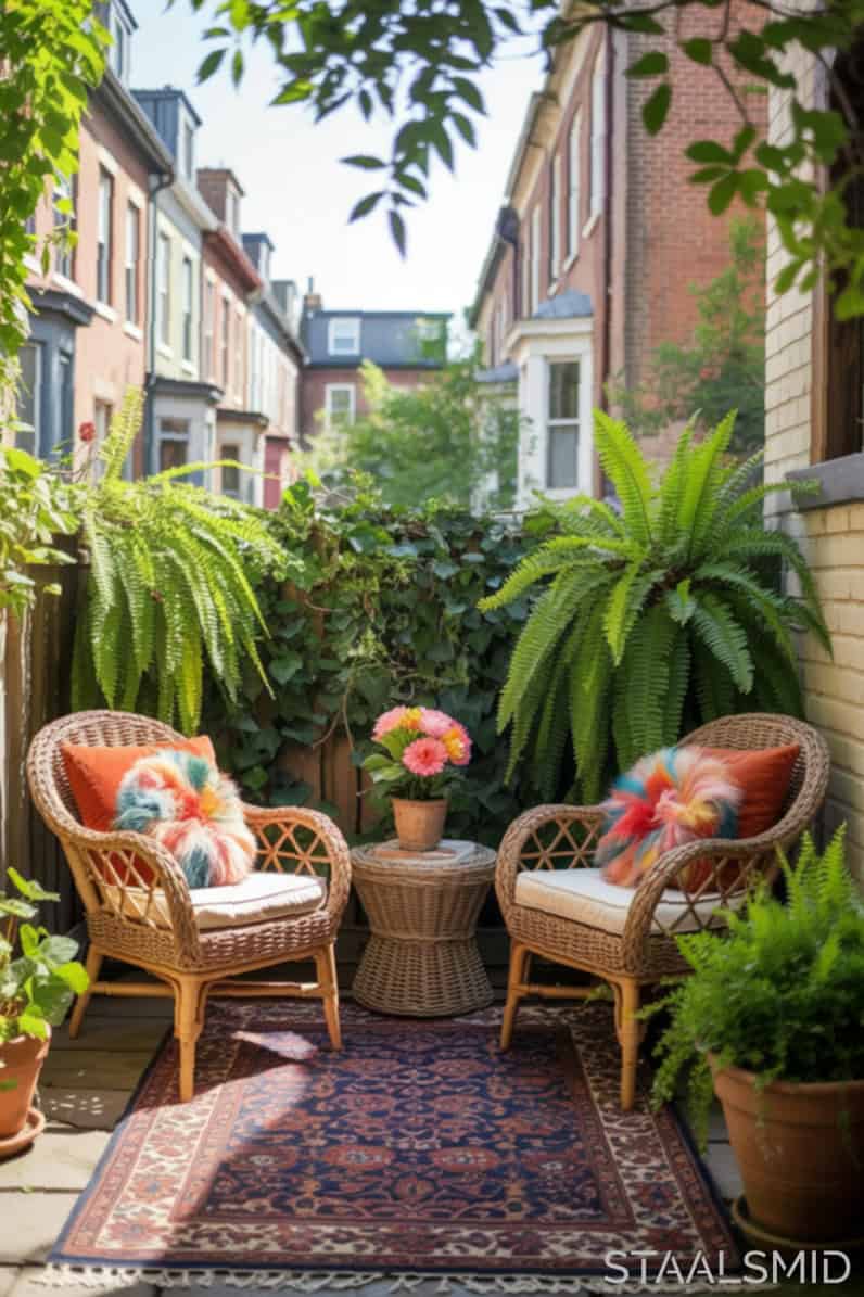 Tuin rijtjeshuis met sfeer en boho details