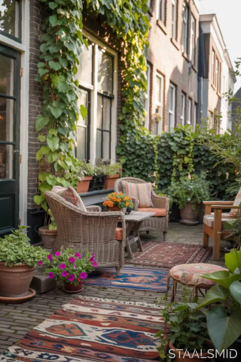Tuin rijtjeshuis vol boheemse patio sfeer