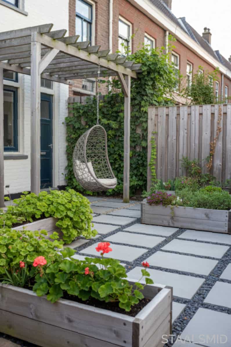 Tuin rijtjeshuis met ideeën voor een kleine stadstuin